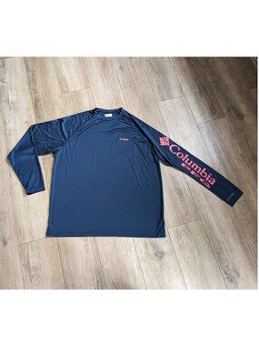 Columbia PFG Mens XL Navy Blue Long Sleeve Lightweight Crew Neck Shirt Fishing